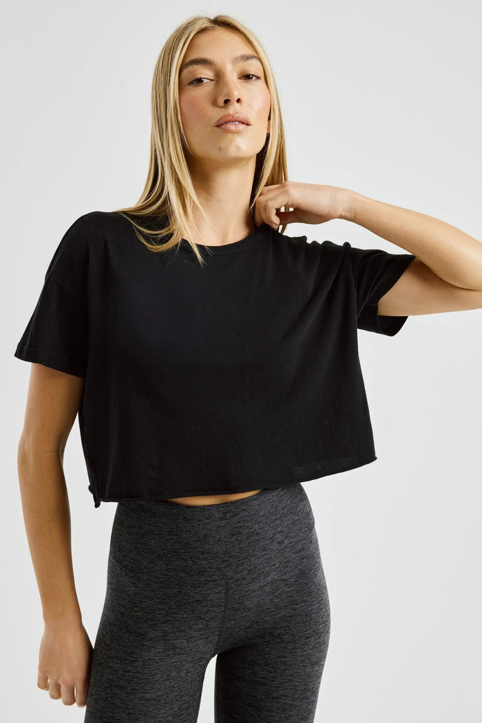 Year of Ours YOS Cropped Tee in Black