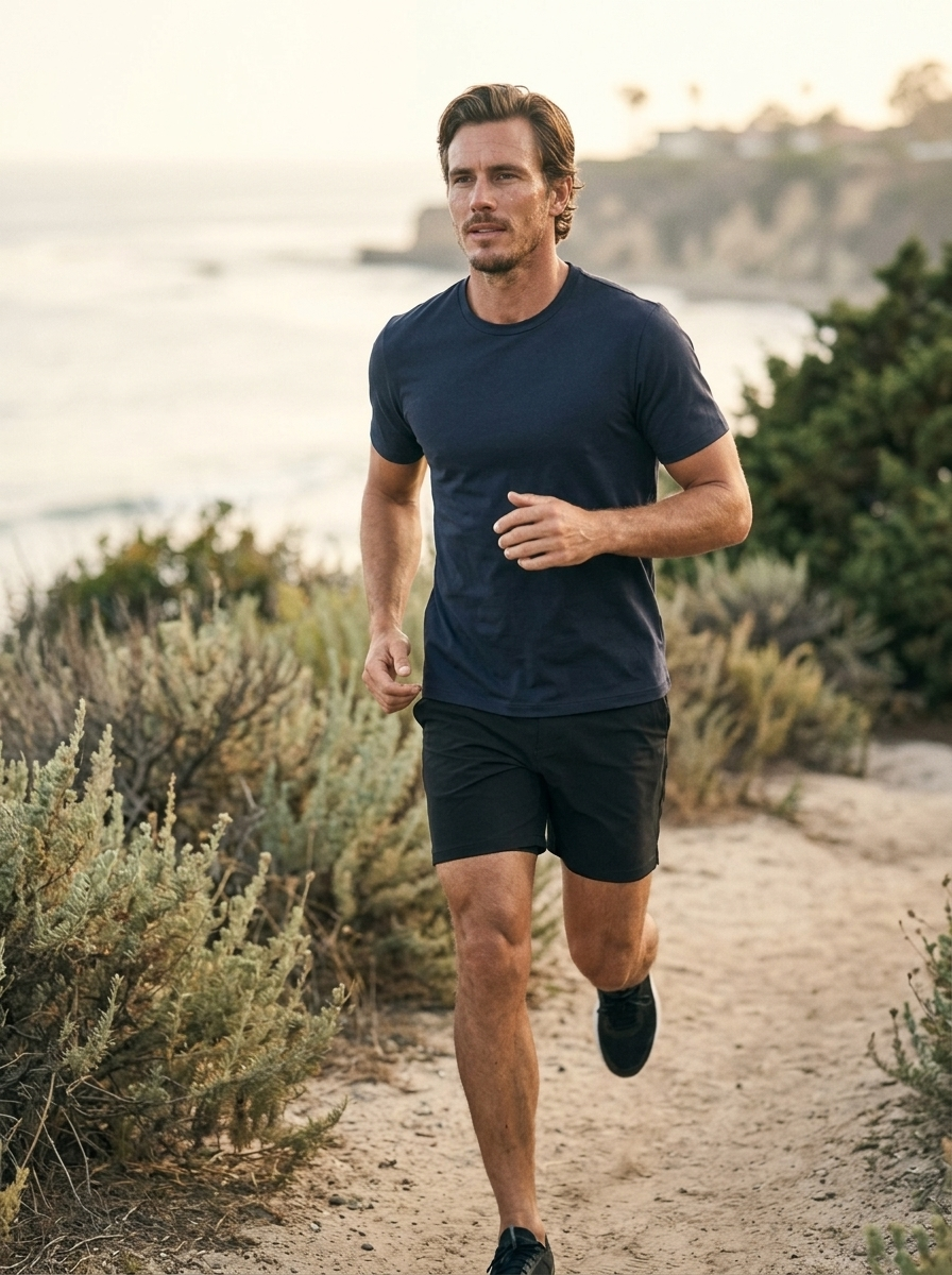 Ten Thousand Interval Short 7 inch in black on a Southern California coastal run, the best men's running shorts by distance