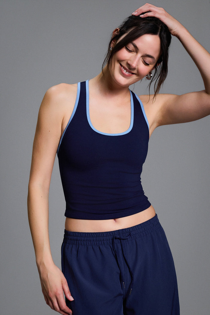 Year of Ours Sport Cut Out Back Tank in Midnight / Sport Blue