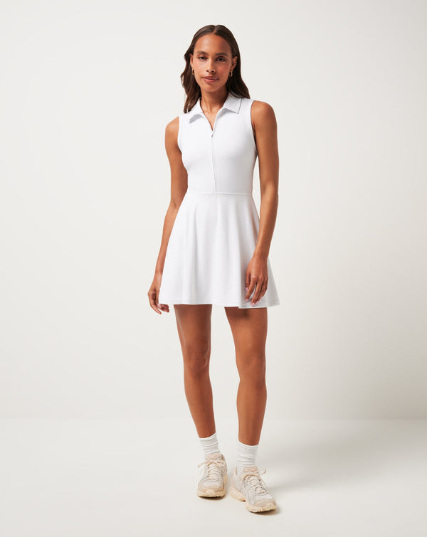 TravisMathew MoveKnit SL Zip Dress 2.0 in White 4BLZ - Navy