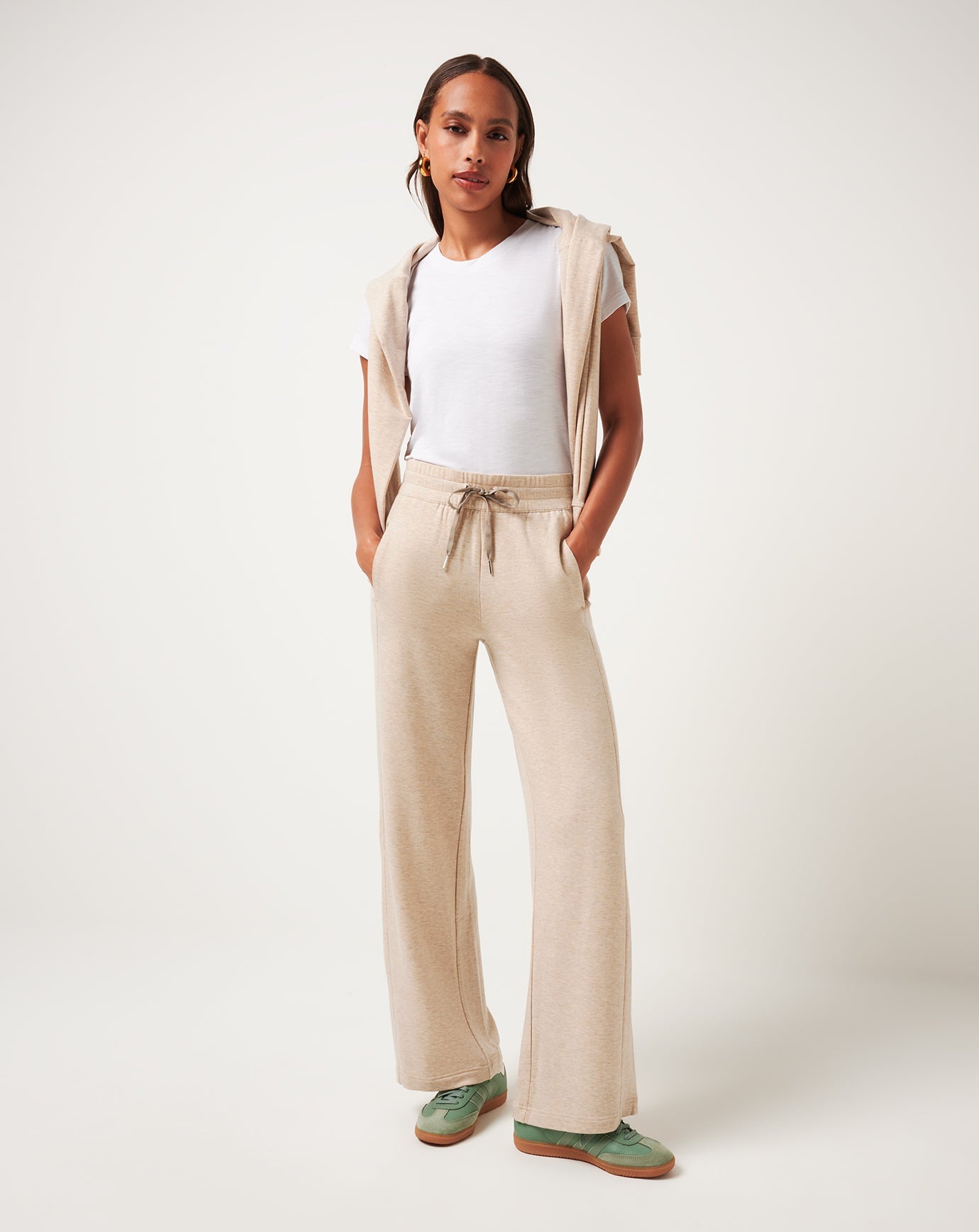 TravisMathew Cloud Terry Wide Leg Pant in Heather Natural