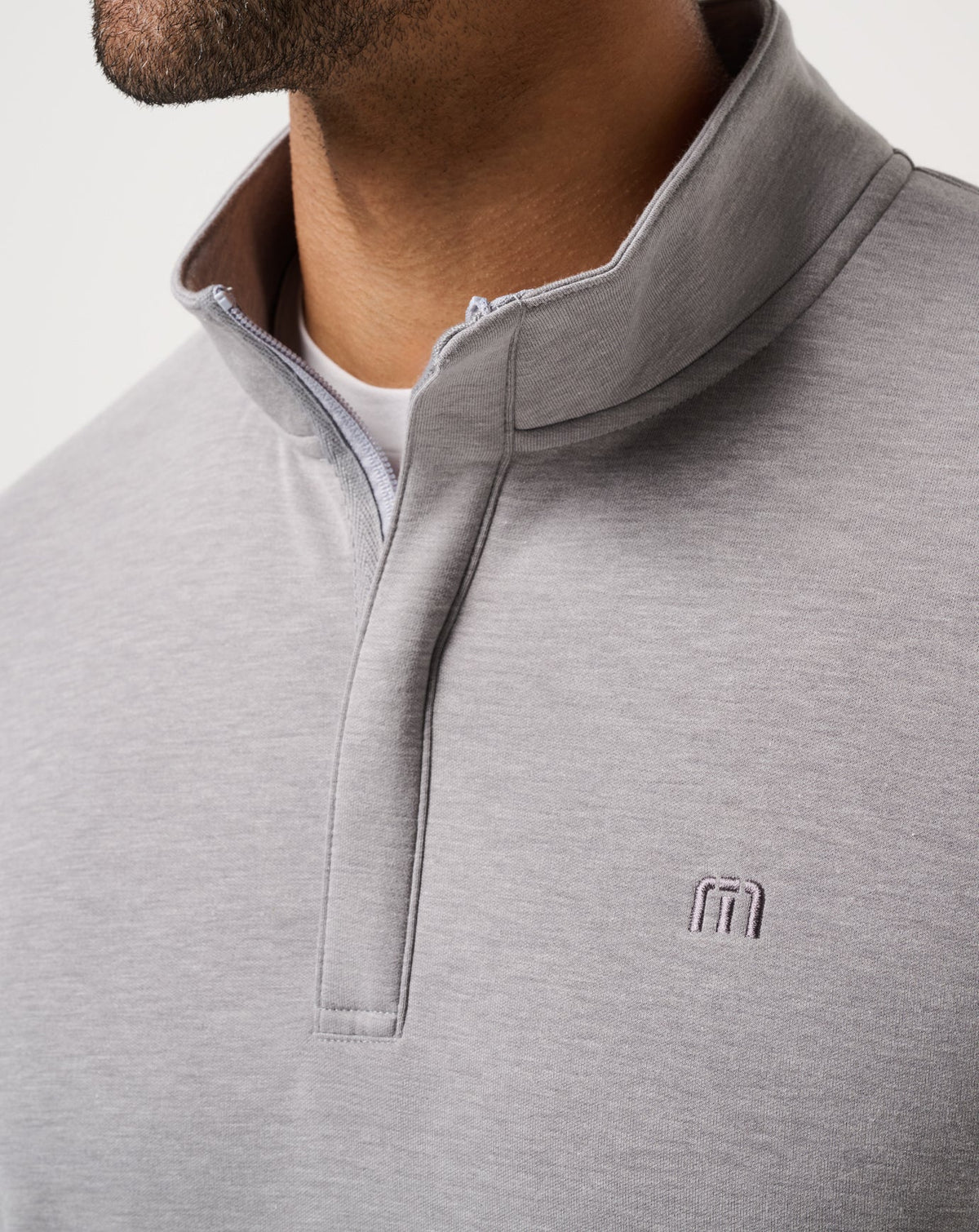 TravisMathew Cloud Quarter Zip 2.0 in Heather Light Grey