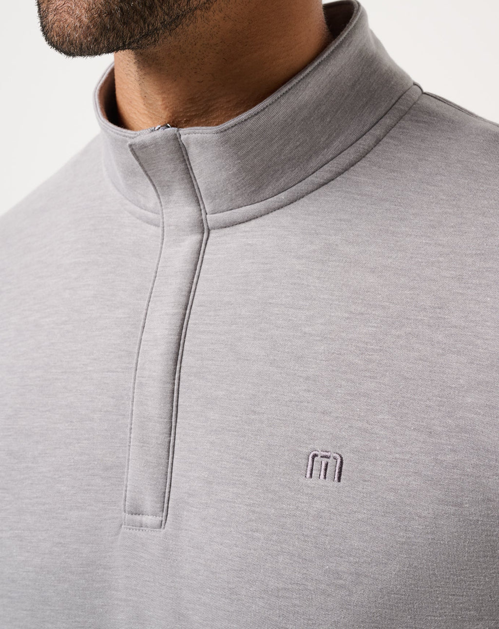TravisMathew Cloud Quarter Zip 2.0 in Heather Light Grey
