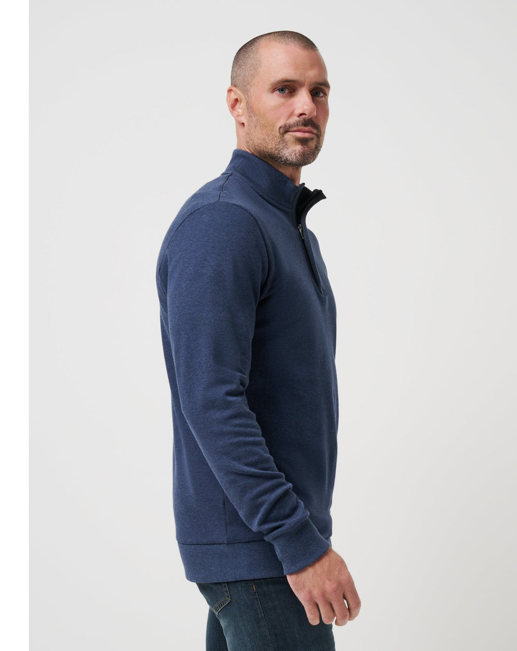 TravisMathew Cloud Quarter Zip 2.0 in Heather Blue Nights