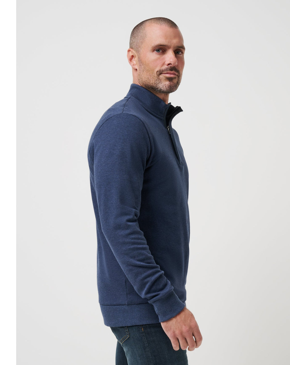 TravisMathew Cloud Quarter Zip 2.0 in Heather Blue Nights