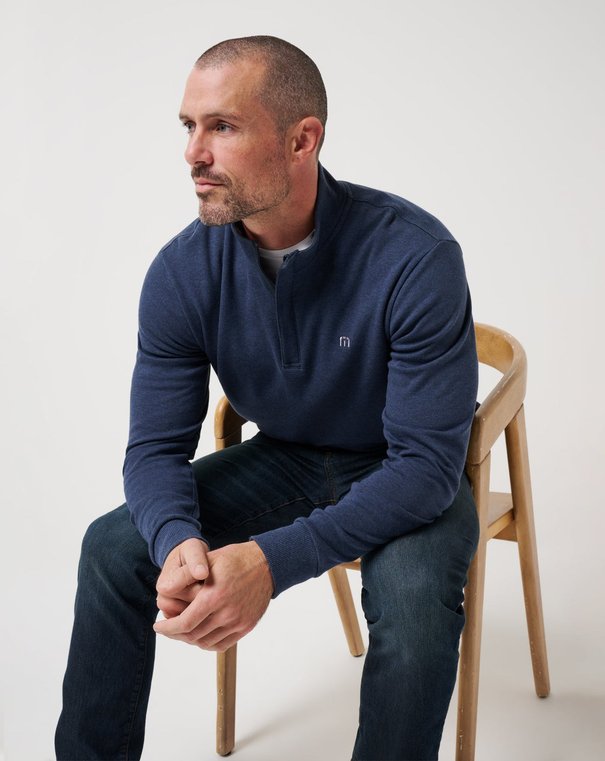 TravisMathew Cloud Quarter Zip 2.0 in Heather Blue Nights