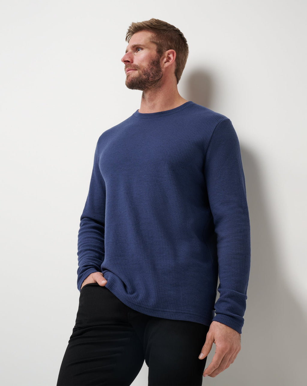 TravisMathew Cloud Waffle Crew in Mood Indigo