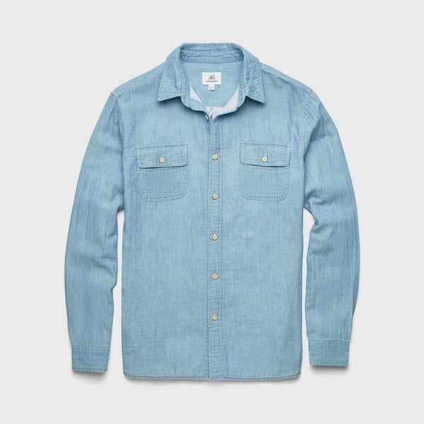 Surfside Supply Zhu Chambray Double Gauze 2-Pocket Shirt in Blue