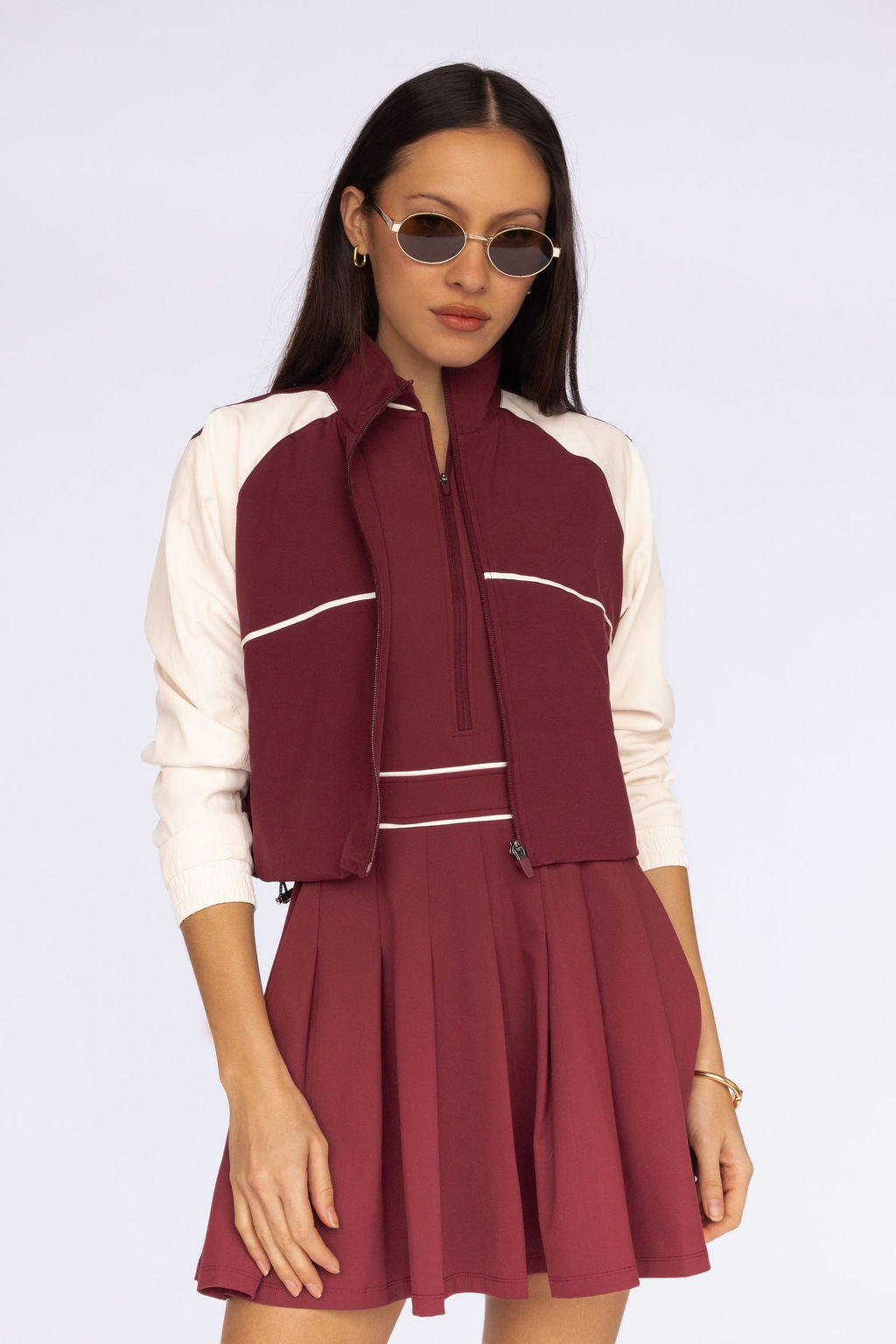 Fore-te Tate Dress in Burgundy + Ecru