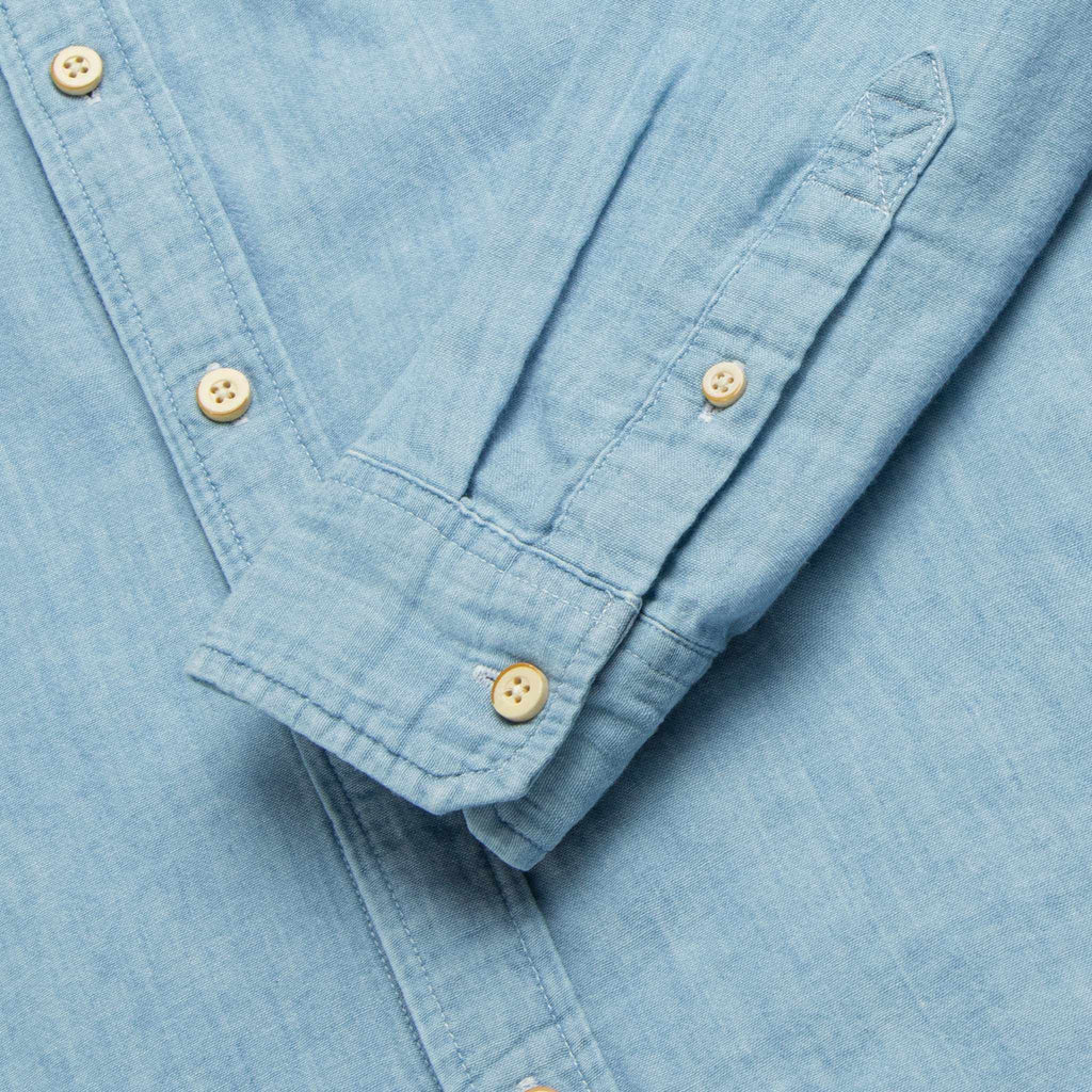 Surfside Supply Zhu Chambray Double Gauze 2-Pocket Shirt in Blue