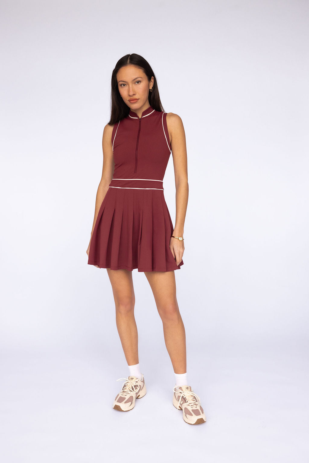 Fore-te Tate Dress in Burgundy + Ecru
