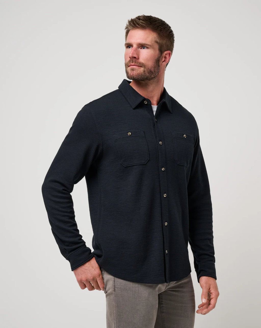 TravisMathew Cloud Waffle Shirt Jacket in Black