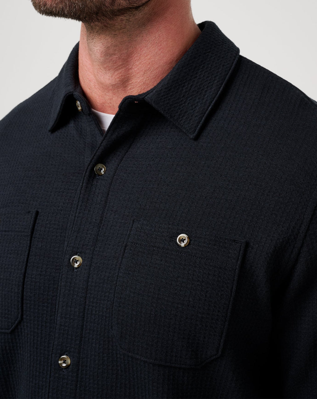 TravisMathew Cloud Waffle Shirt Jacket in Black
