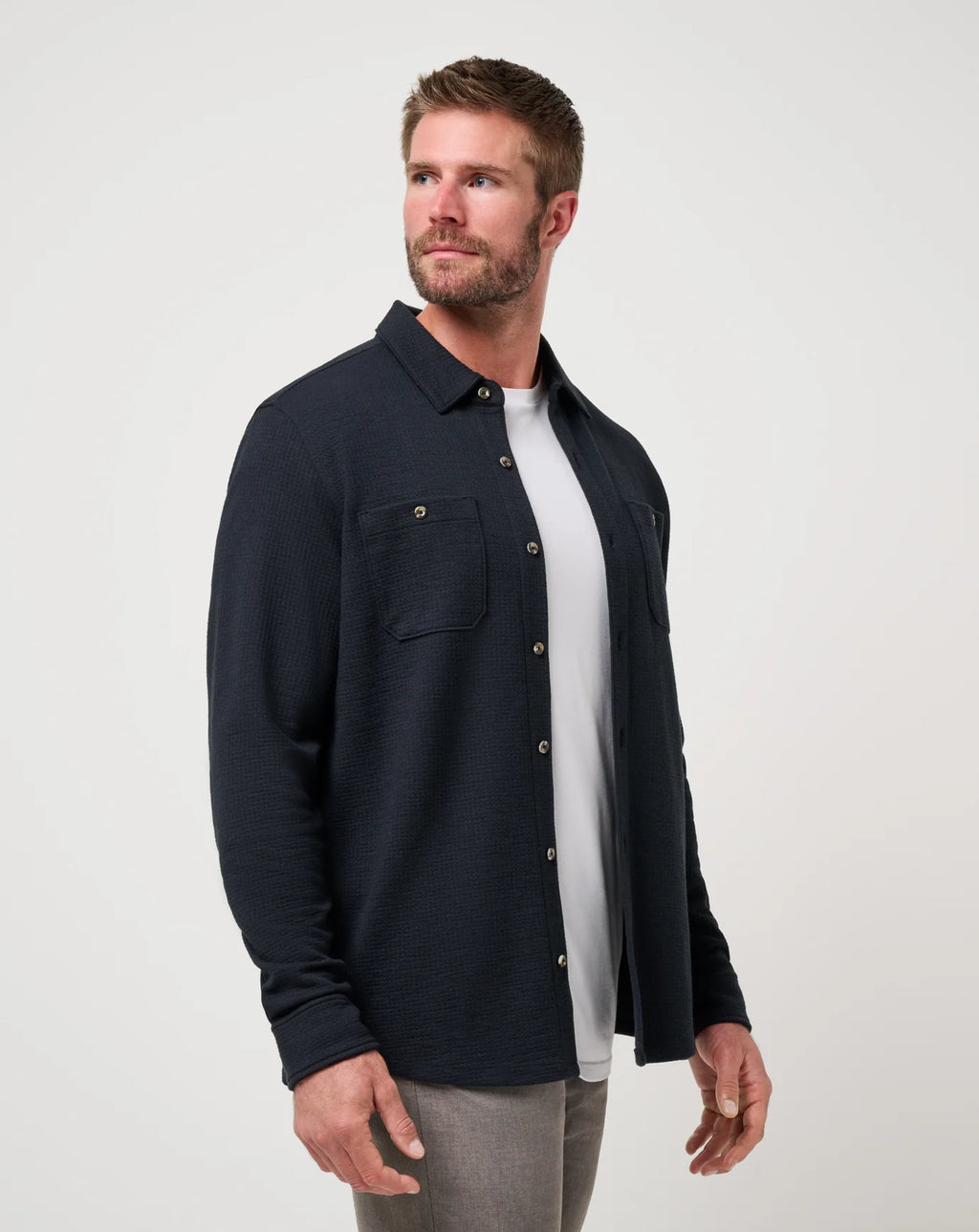 TravisMathew Cloud Waffle Shirt Jacket in Black