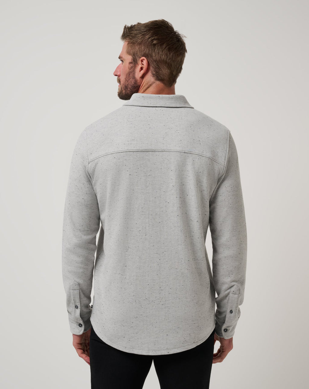 TravisMathew Cloud Waffle Shirt Jacket in Heather Light Grey
