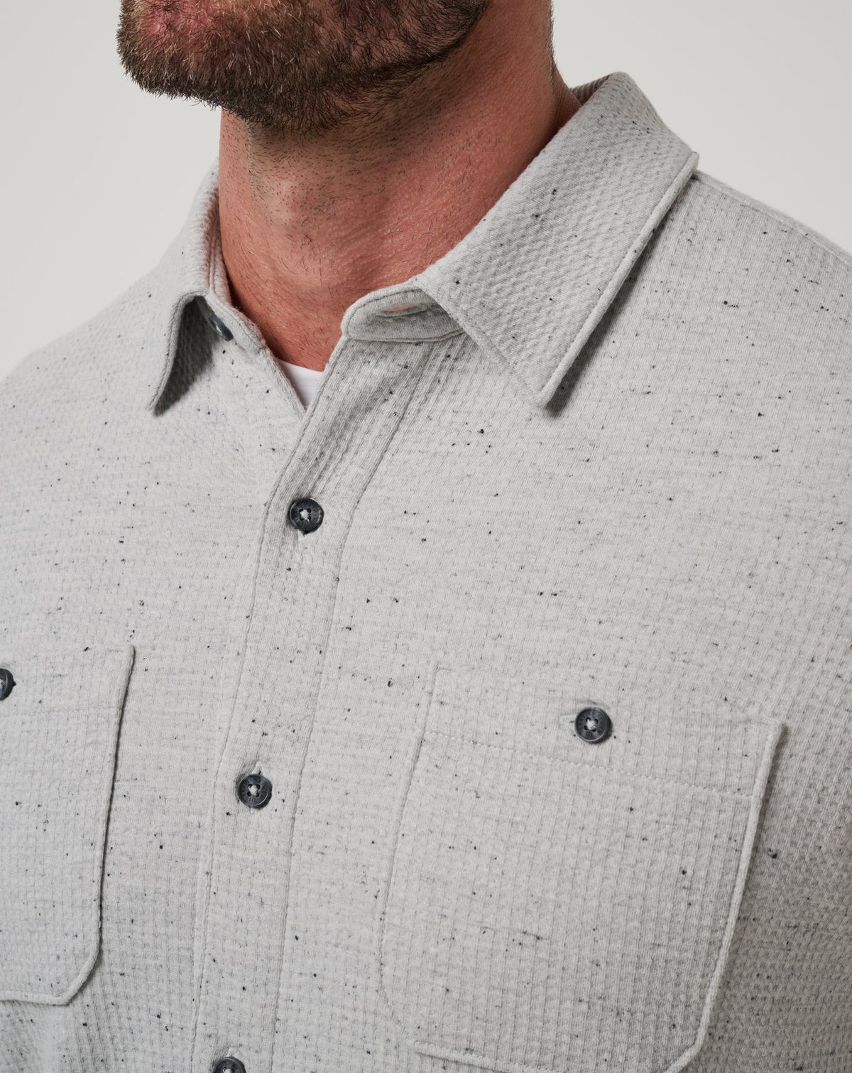 TravisMathew Cloud Waffle Shirt Jacket in Heather Light Grey