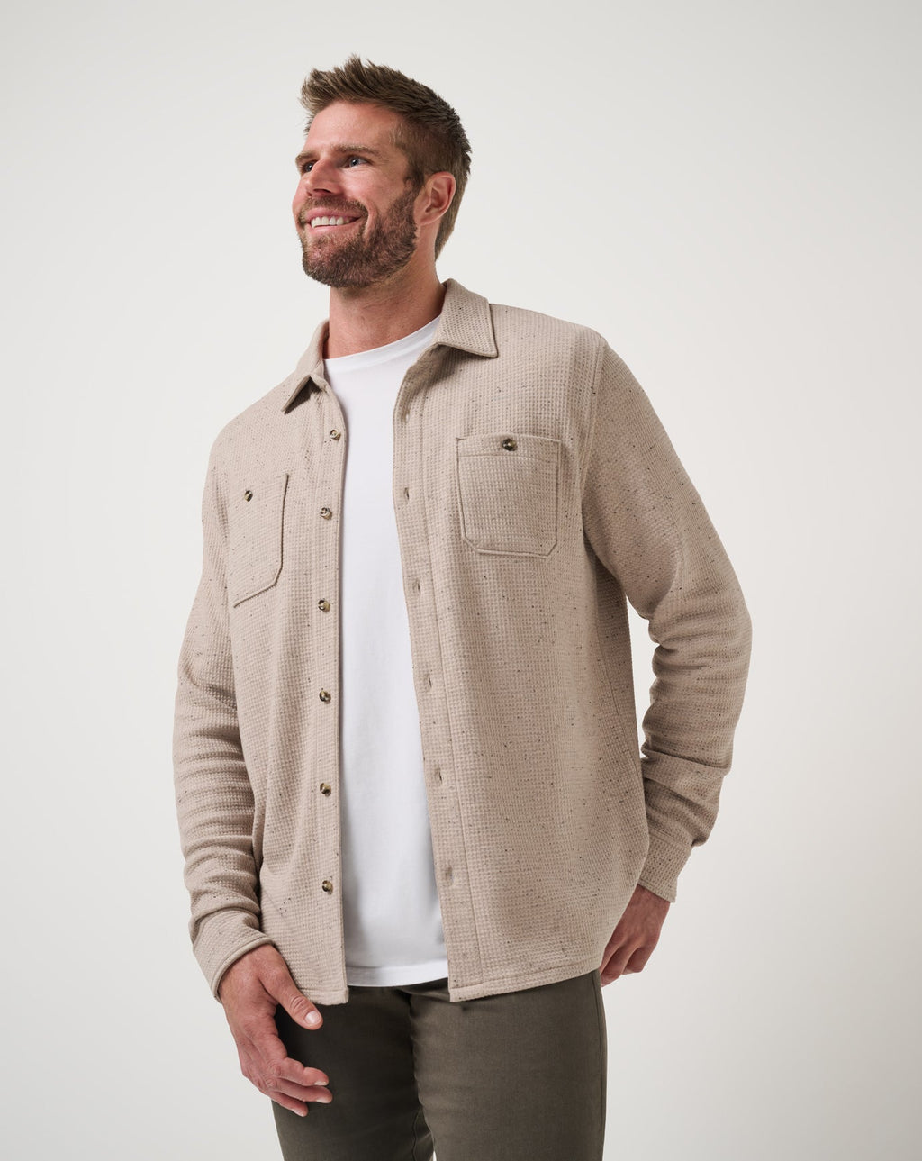 TravisMathew Cloud Waffle Shirt Jacket in Oxford Tan 0HLG - Heather