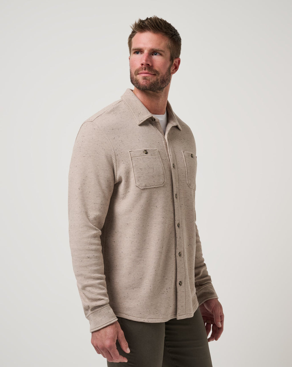 TravisMathew Cloud Waffle Shirt Jacket in Oxford Tan