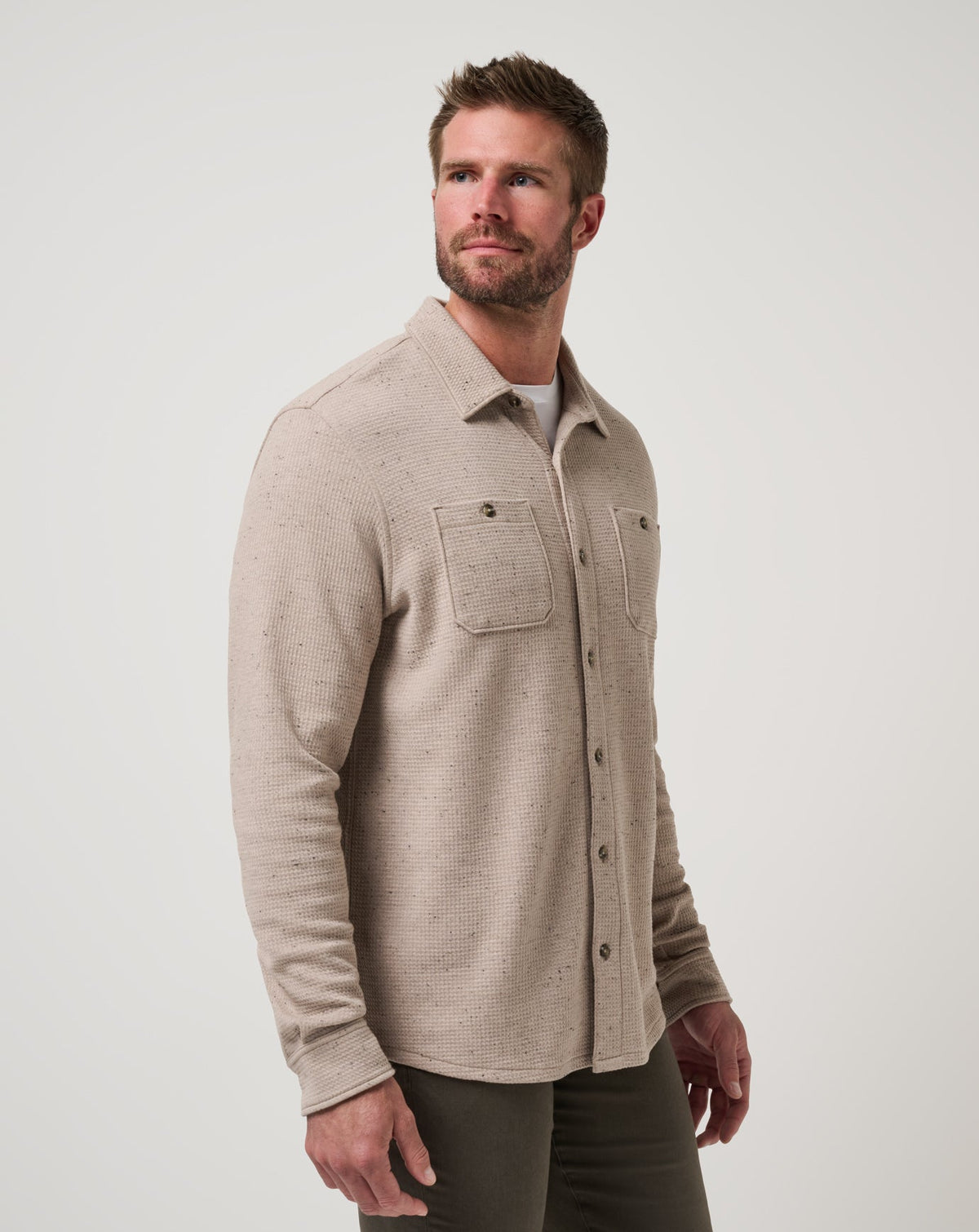 TravisMathew Cloud Waffle Shirt Jacket in Oxford Tan