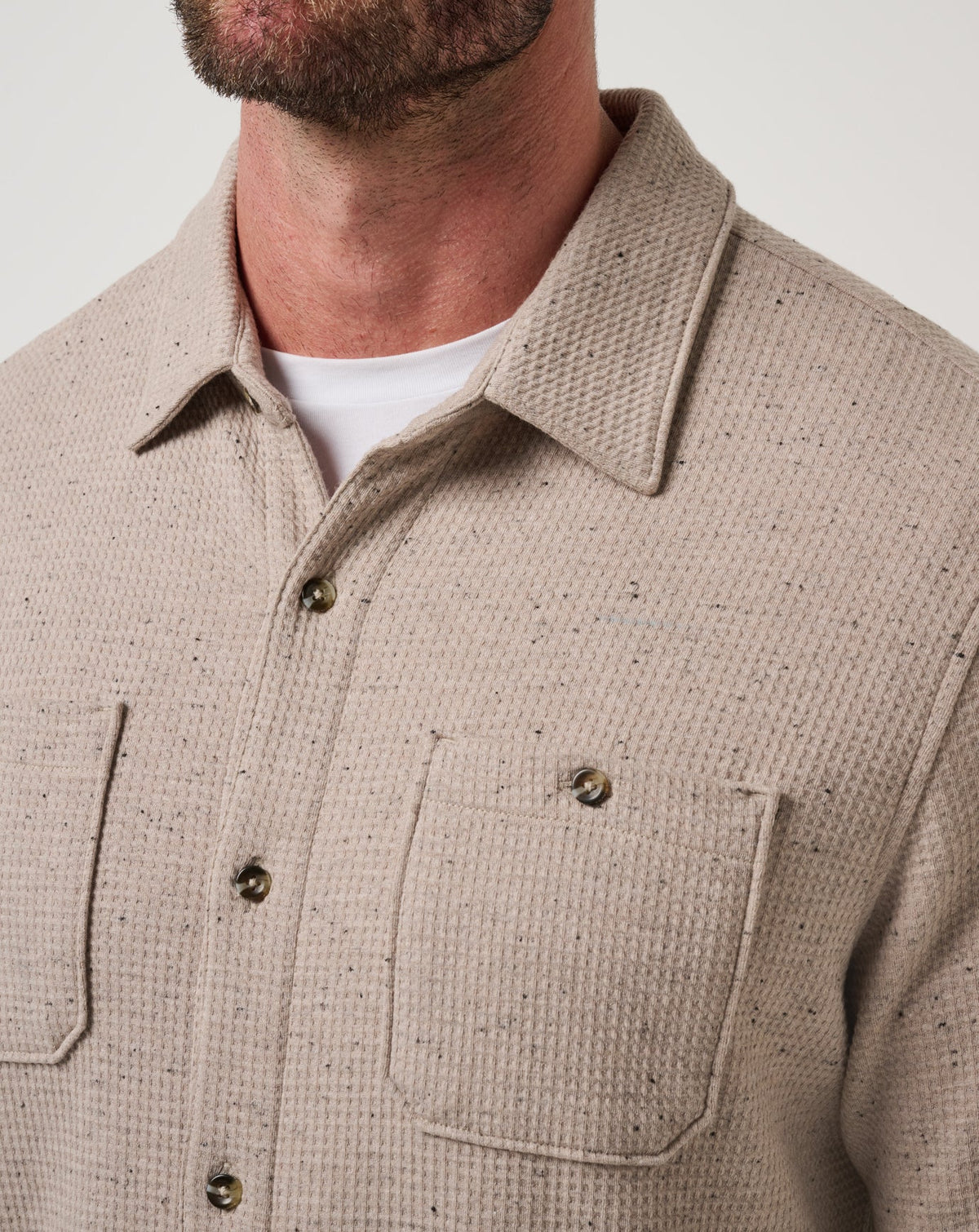 TravisMathew Cloud Waffle Shirt Jacket in Oxford Tan