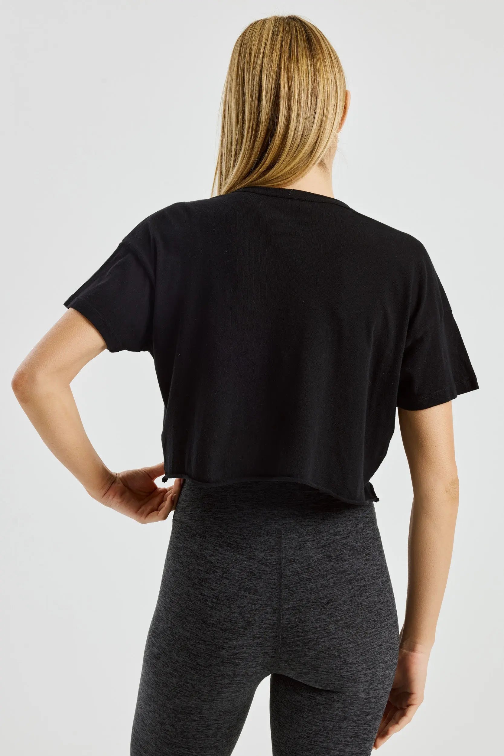 Year of Ours YOS Cropped Tee in Black