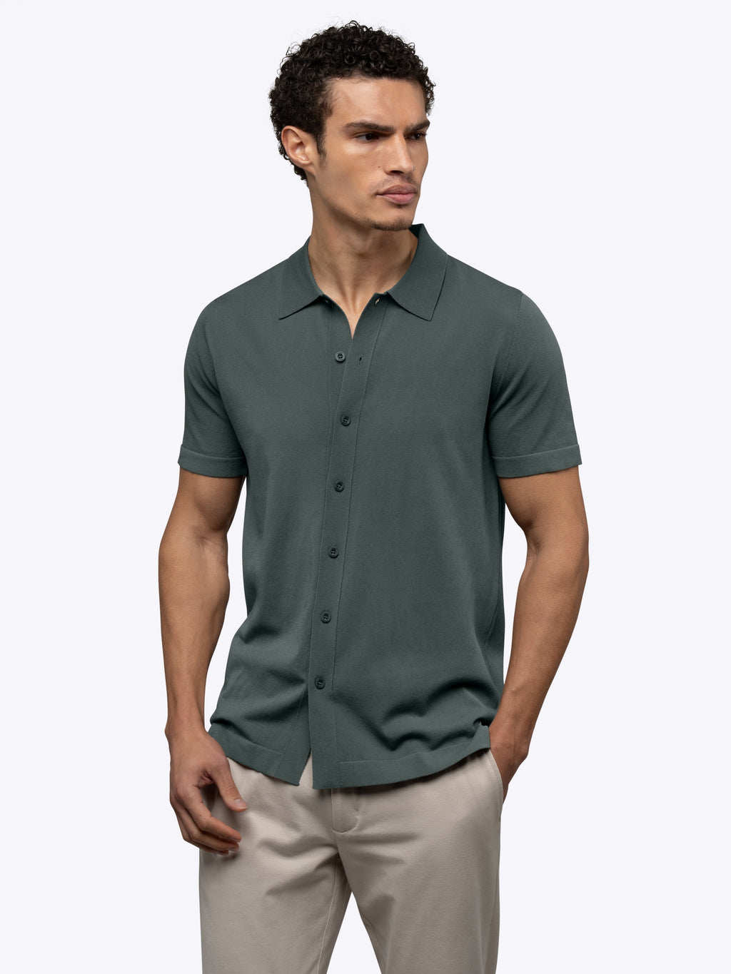 Cuts Riviera Knit Button Up in Urban Chic