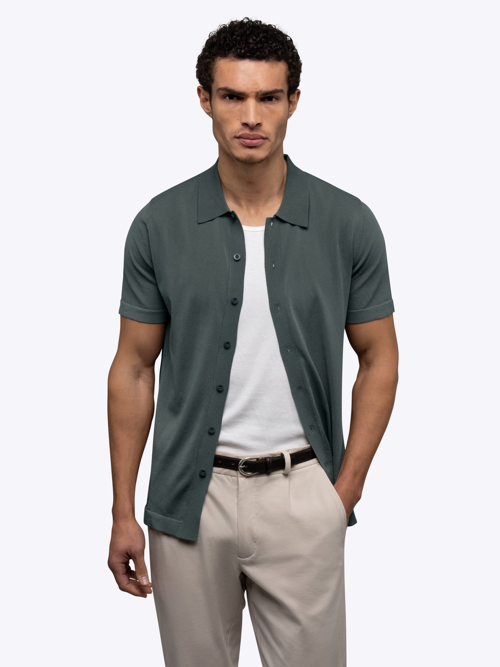 Cuts Riviera Knit Button Up in Urban Chic