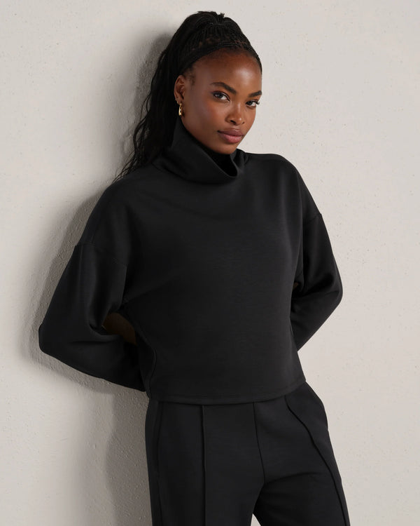 Rhone DreamGlow Mock Neck in Pure Black Heather