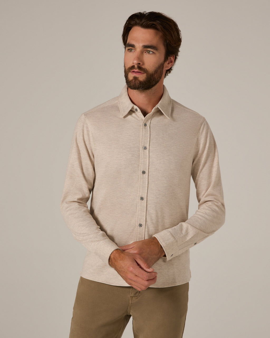7 Diamonds Generation Heathered Knit Shirt in Beige — front