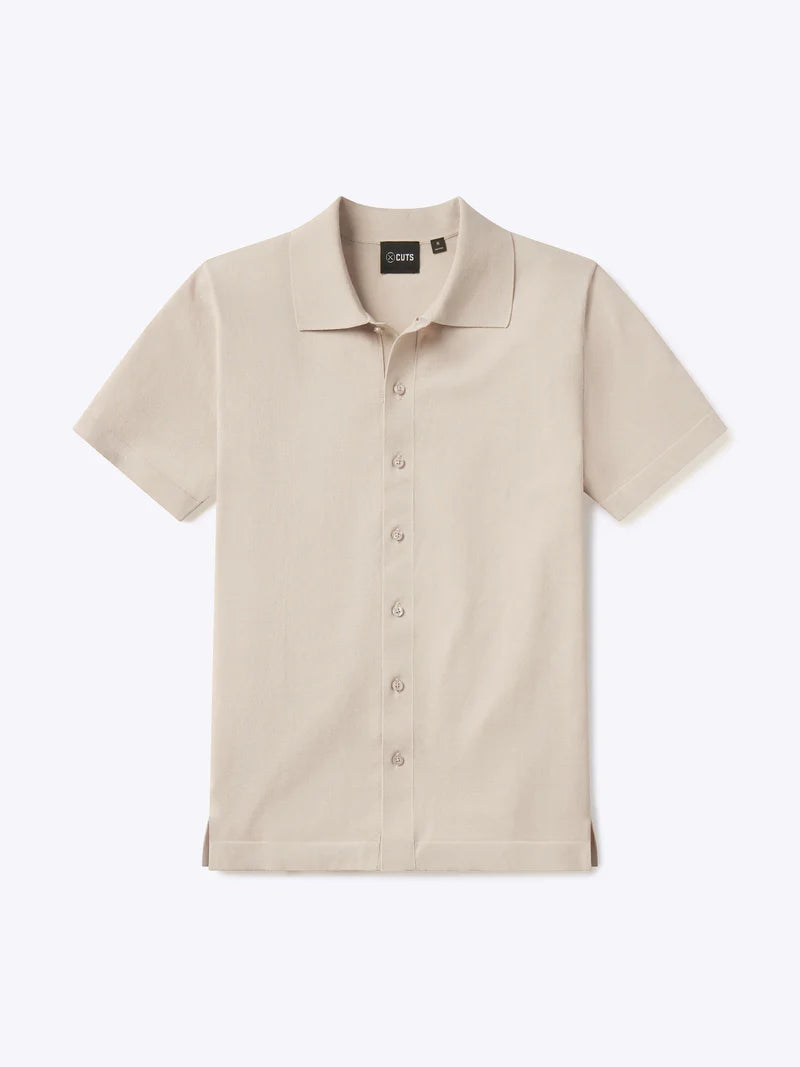 Cuts Riviera Knit Button Up in Sand Dune