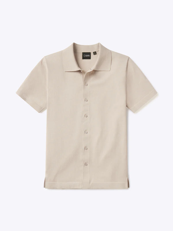 Cuts Riviera Knit Button Up in Sand Dune