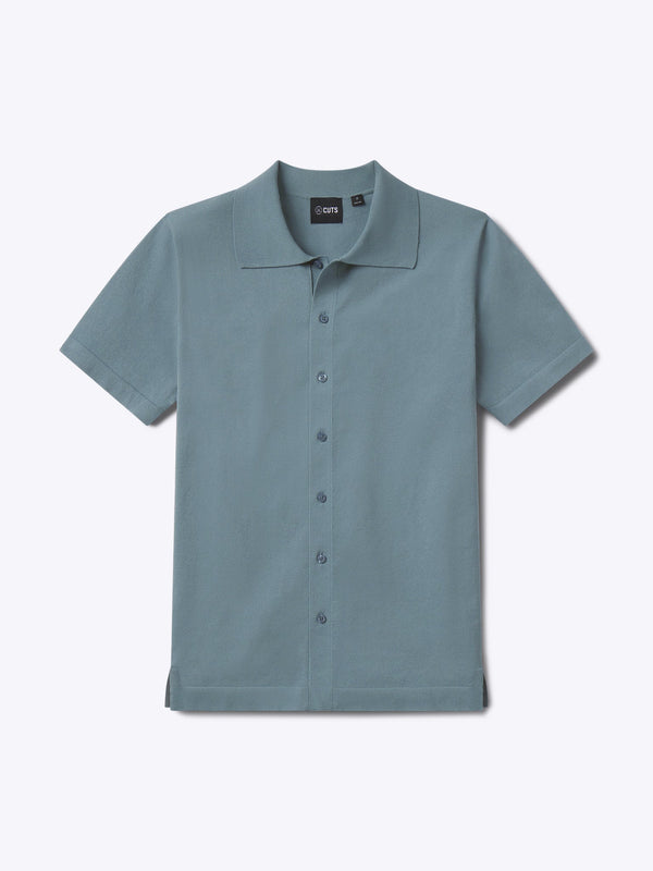 Cuts Riviera Knit Button Up in Naples Blue