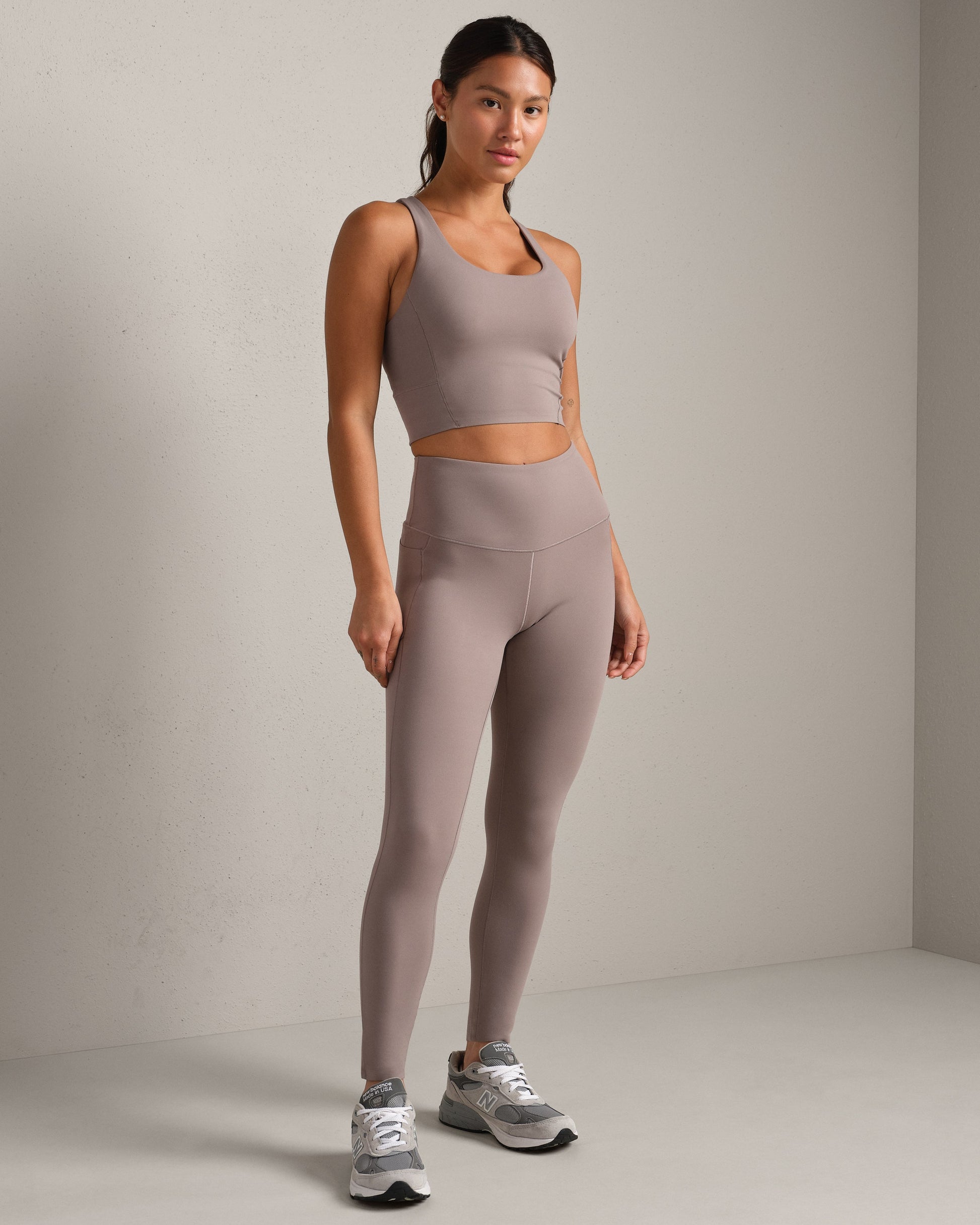 Rhone Revive Scoop Longline Bra in Smokey Taupe