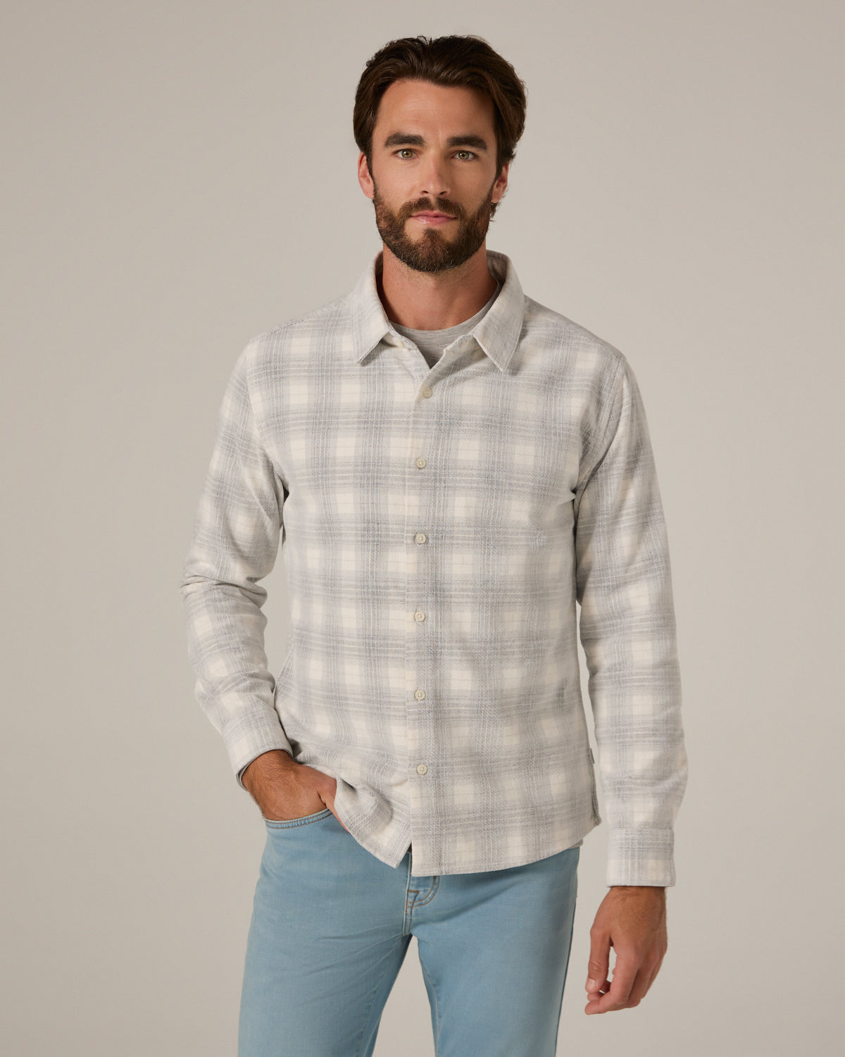 7 Diamonds Pearce Brushed Corduroy Shirt in Natural — detail