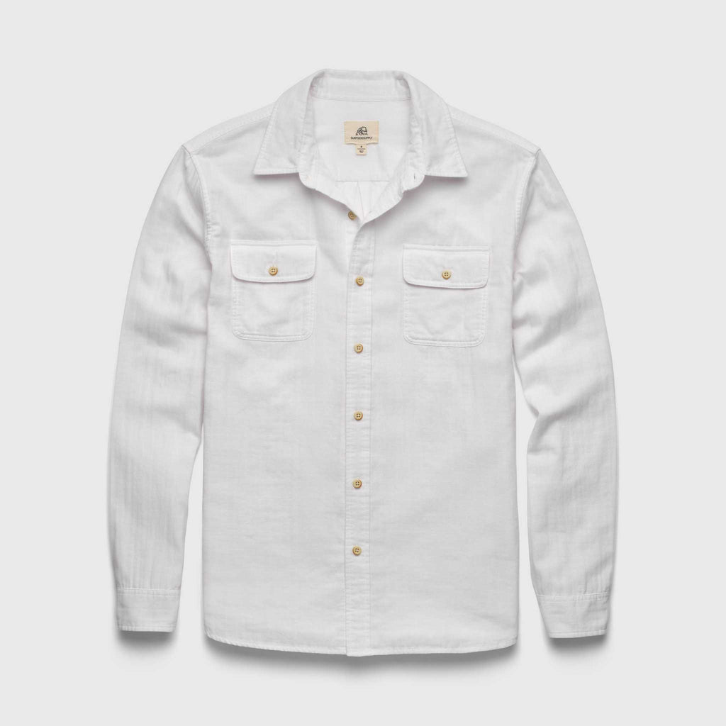 Surfside Supply Zhu Chambray Double Gauze 2-Pocket Shirt in White