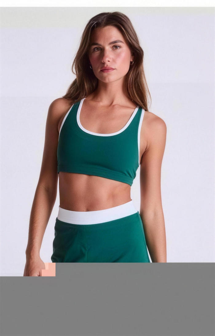 Sport Court Bra — Turf / White, worn with Studio Rally Skort