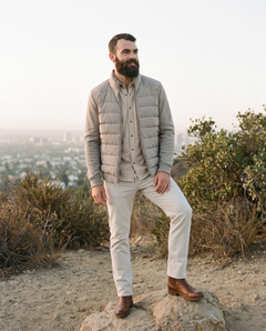 7 Diamonds REV Puffer Full Zip in Clay on a Los Angeles hillside overlook