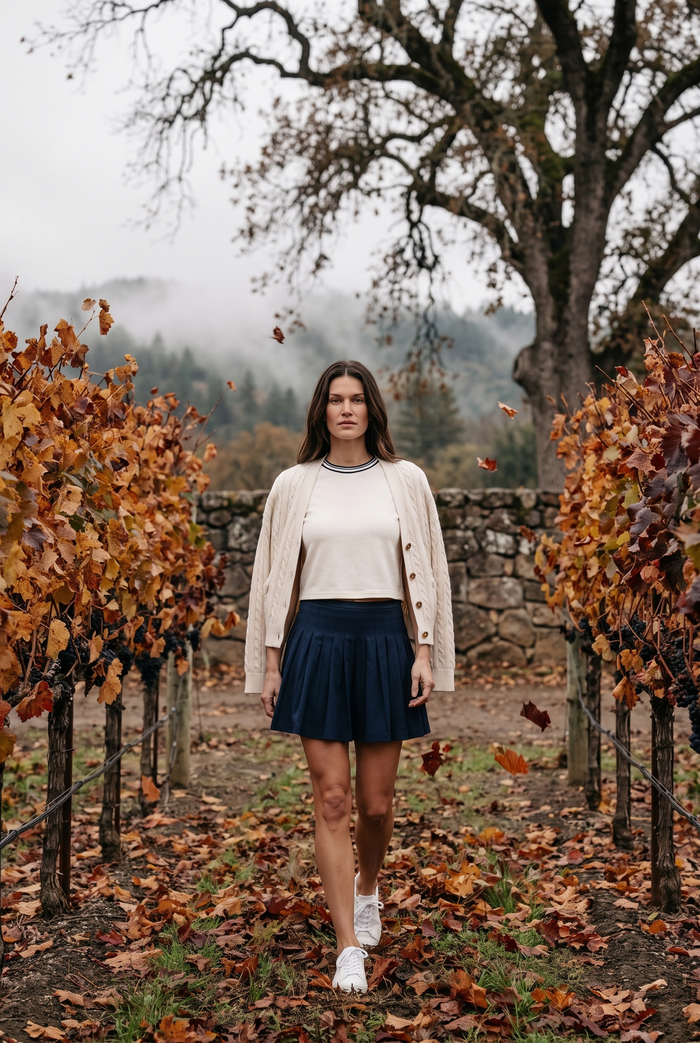 Fore-té Ella Short Sleeve in Ivory, Napa Valley vineyard