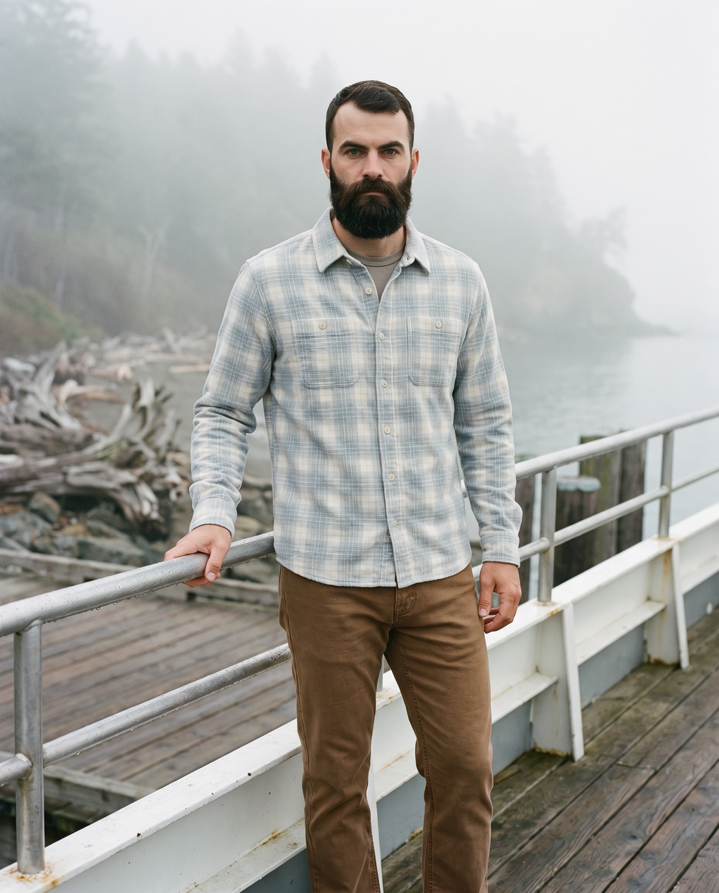 7 Diamonds Generation 5-Pocket Pant in Vintage Oak on a Pacific Northwest ferry dock