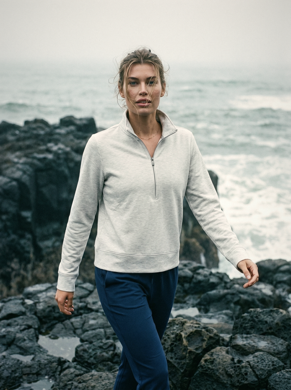 TravisMathew Cloud Fleece 1/2 Zip in Heather Light Grey — Pacific Northwest (Cassidy)