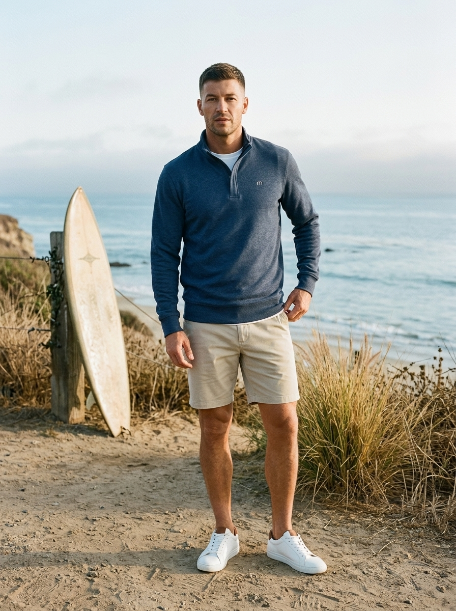 Man in the TravisMathew Cloud Quarter Zip on a Southern California bluff