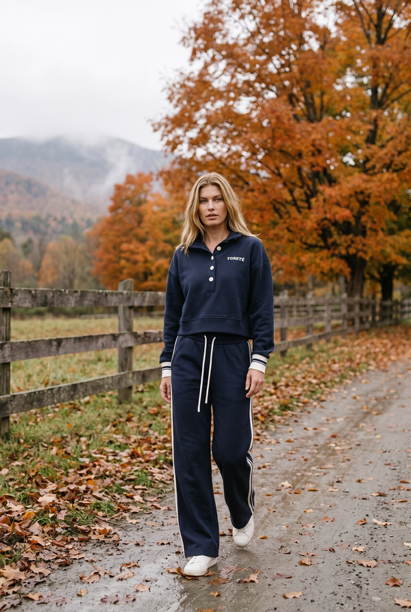 Fore-té Varsity Sweatpant and Sweatshirt in Oxford, Stowe farm track