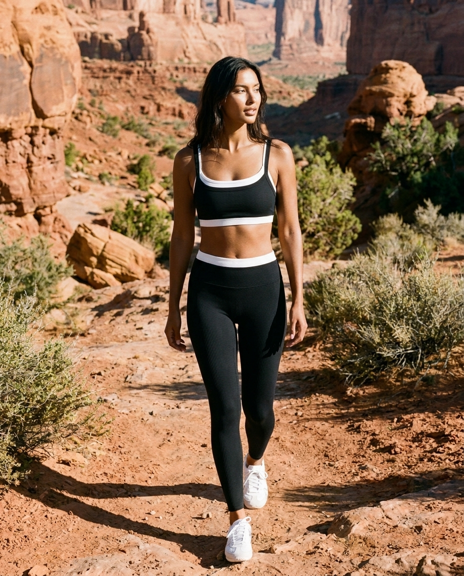Ribbed Layered Legging - Black / White — Utah